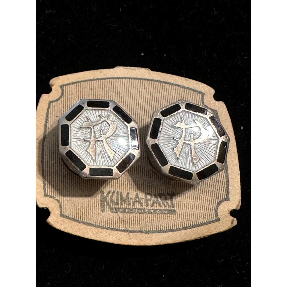 Art Deco Kum-a-Part Cuff Links "R" Initial‎